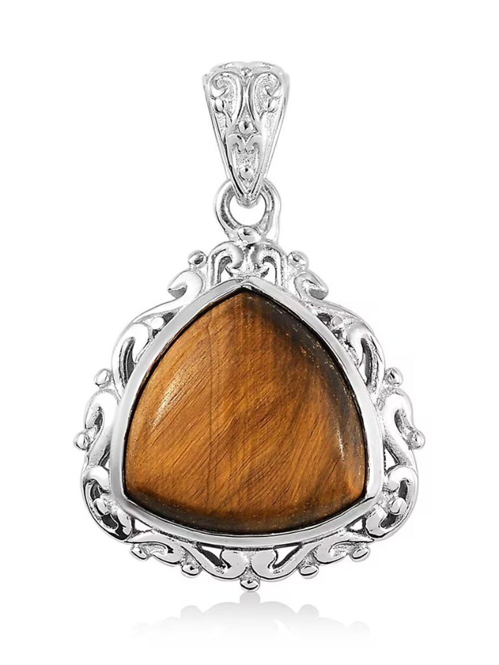 Tiger's Eye Solitaire Pendant in Platinum Over Copper with Magnet 11.30 ctw- NEW